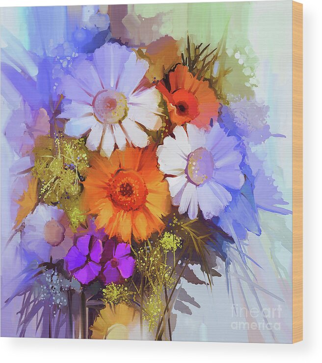 Flowers Wood Print featuring the painting Beautiful Blooms by Gull G
