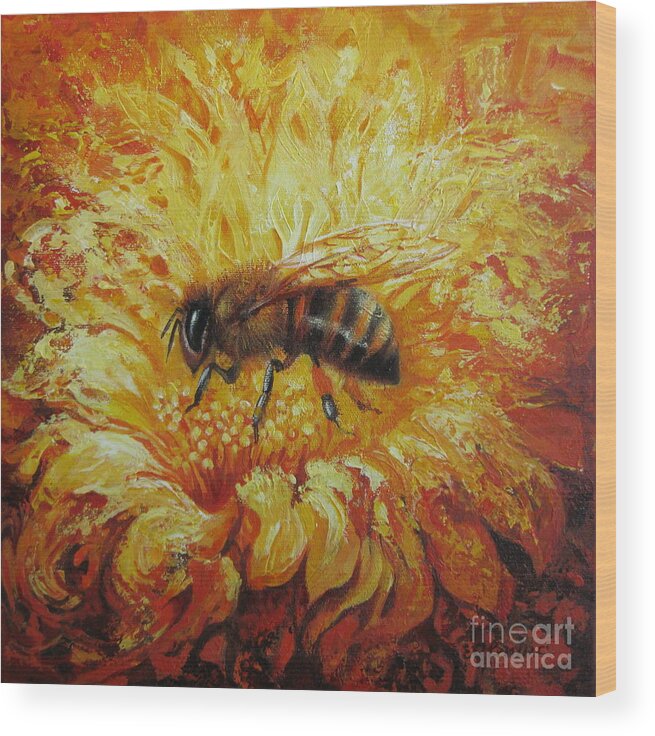 Bee Wood Print featuring the painting Bee by Elena Oleniuc