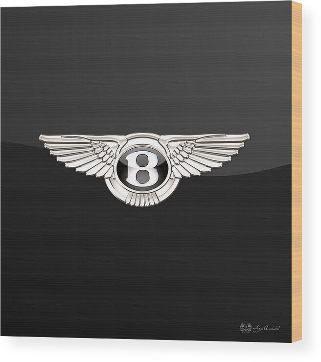 'wheels Of Fortune' By Serge Averbukh Wood Print featuring the photograph Bentley - 3 D Badge On Black by Serge Averbukh