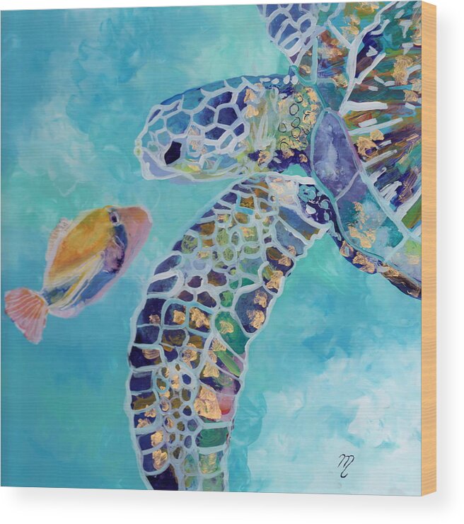 Turtle Wood Print featuring the painting Best Friends by Marionette Taboniar