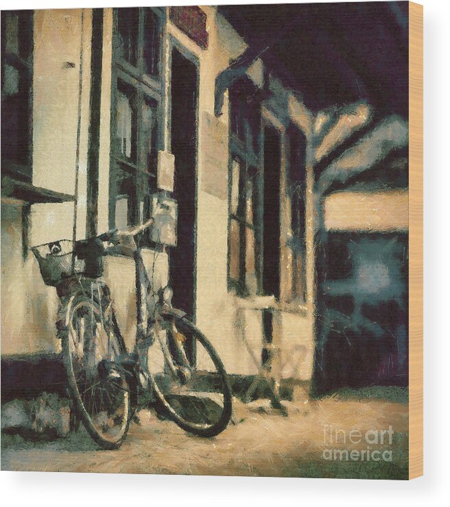 Painting Wood Print featuring the painting Bicycle by Dimitar Hristov