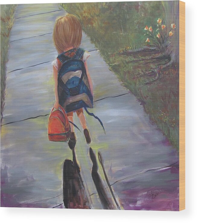 Children Wood Print featuring the painting Big New World by Terri Einer