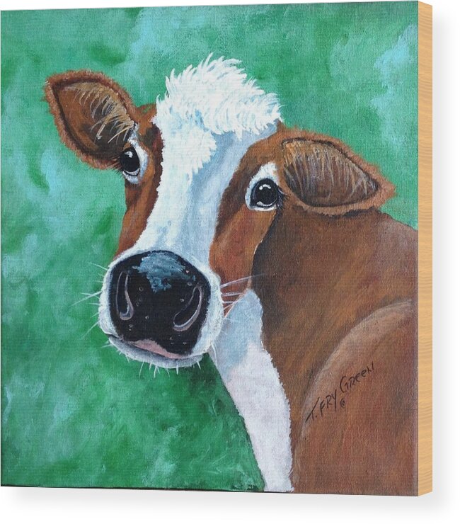 Cow Art Wood Print featuring the painting Big Nose Kate by Teresa Fry