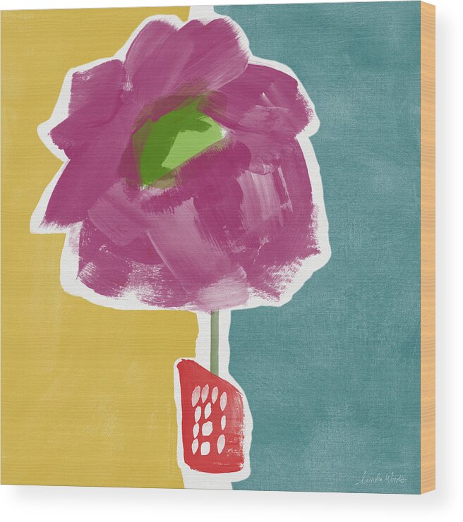 Modern Wood Print featuring the painting Big Purple Flower in A Small Vase- Art by Linda Woods by Linda Woods