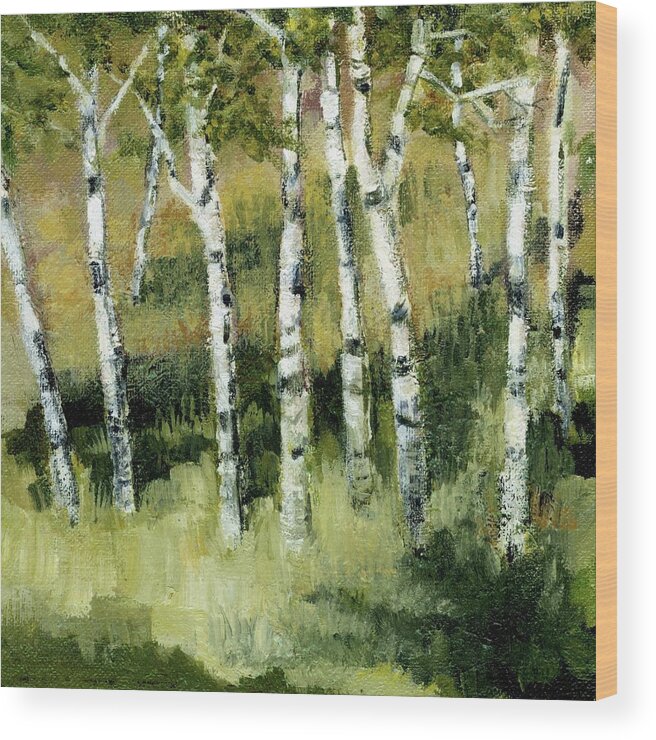 Trees Wood Print featuring the painting Birches on a Hill by Michelle Calkins