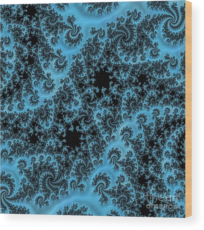 Fractal Wood Print featuring the digital art Black and Blue Paisley by Elaine Teague