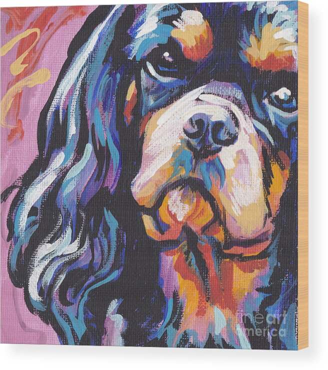 Cavalier King Charles Spaniel Wood Print featuring the painting Black and Tan Cav by Lea S