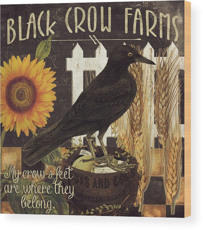 Raven Wood Print featuring the painting Black Crow Farms by Mindy Sommers