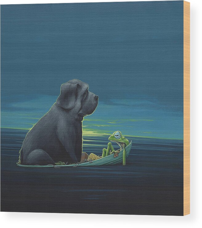 Dog Wood Print featuring the painting Black dog by Jasper Oostland