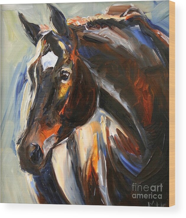 Black Horse Wood Print featuring the painting Black Horse Oil Painting by Maria Reichert