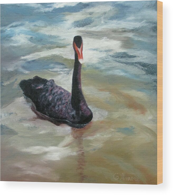 Wildlife Wood Print featuring the painting Black Swan by Roseann Gilmore