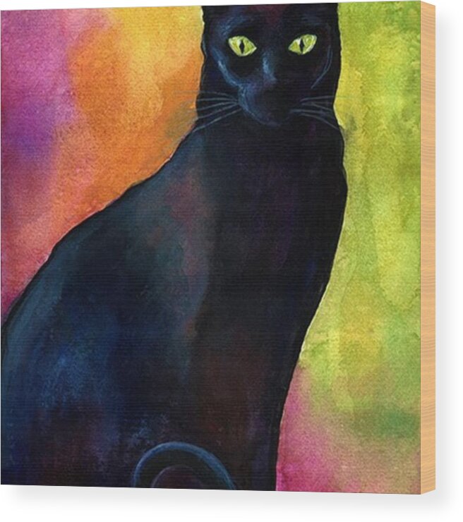 Artdecor Wood Print featuring the photograph Black Watercolor Cat Painting By by Svetlana Novikova