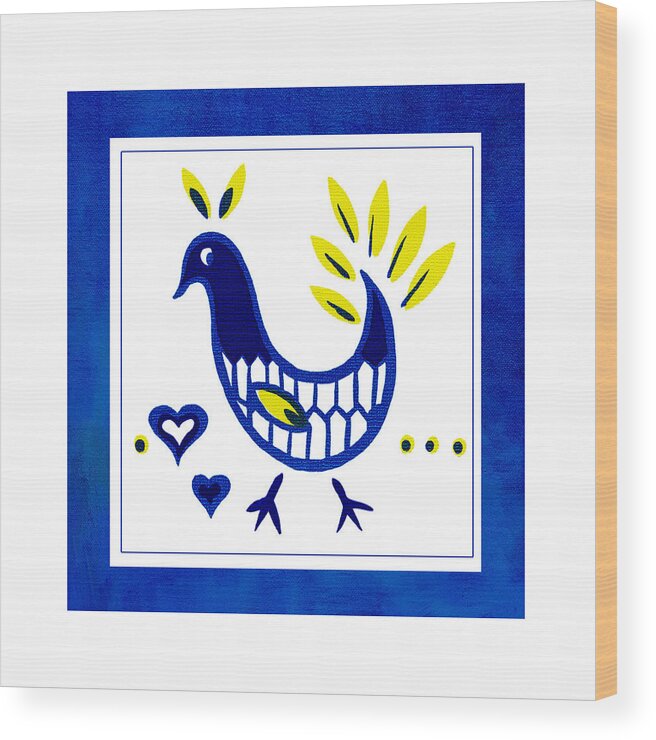 Digital Illustration Wood Print featuring the drawing Blue Bird No1 by Bonnie Bruno