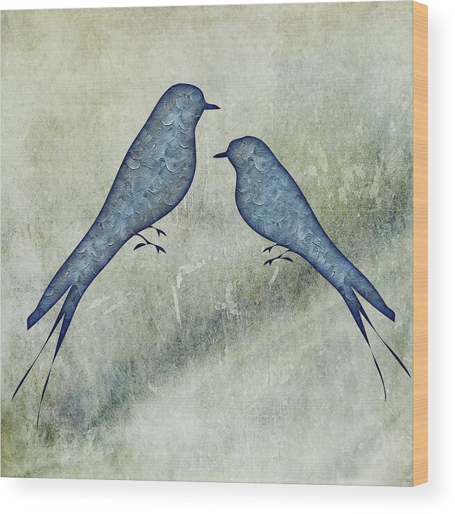 Blue Birds Wood Print featuring the painting Blue Birds 5 by Movie Poster Prints