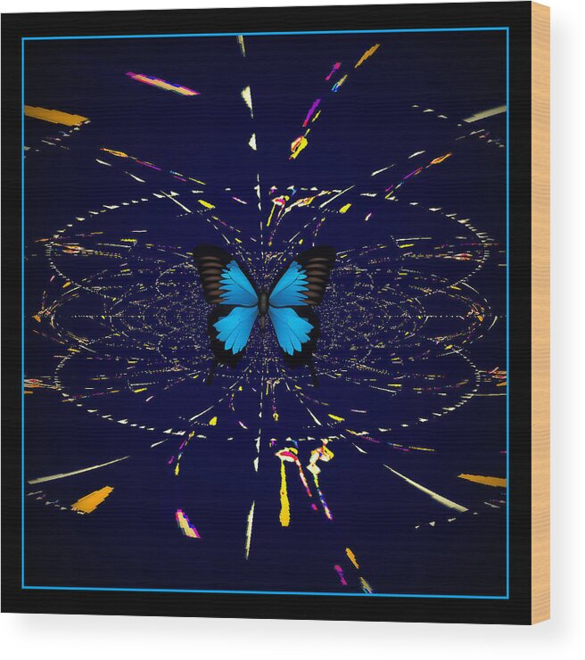 Butterfly Wood Print featuring the digital art Blue Butterfly by Rose Hill
