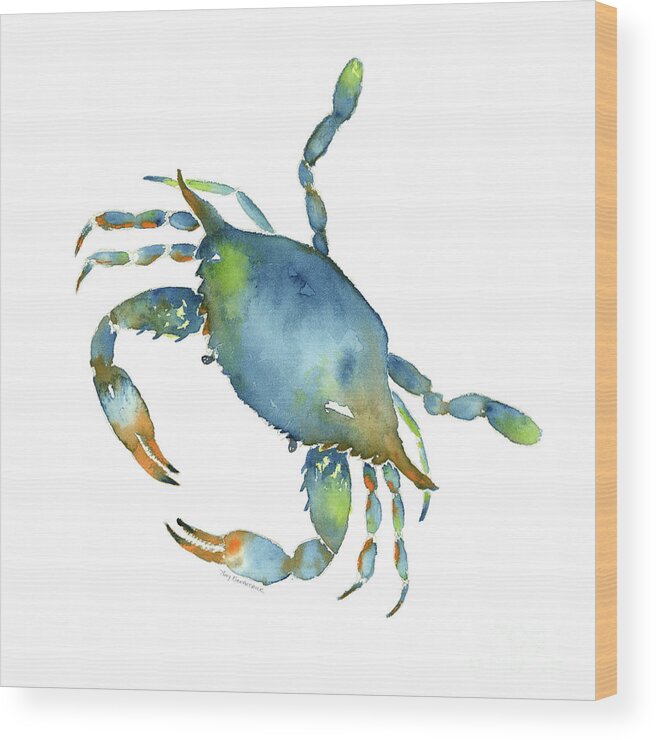 Crab Painting Wood Print featuring the painting Blue Crab by Amy Kirkpatrick