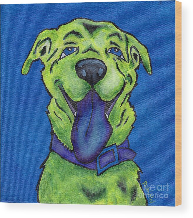 Dog Wood Print featuring the painting Blue Dog by Robin Wiesneth