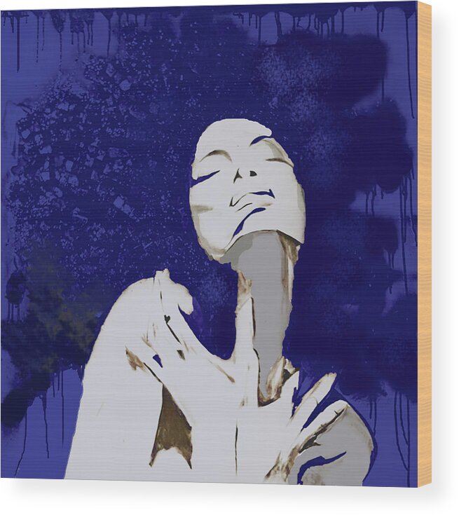 Blue Woman Wood Print featuring the painting Blue Euphoria by Femme Blaicasso