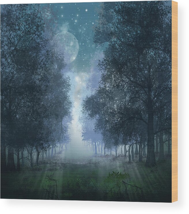 Forest Wood Print featuring the painting Blue Forest 2 by Bekim M