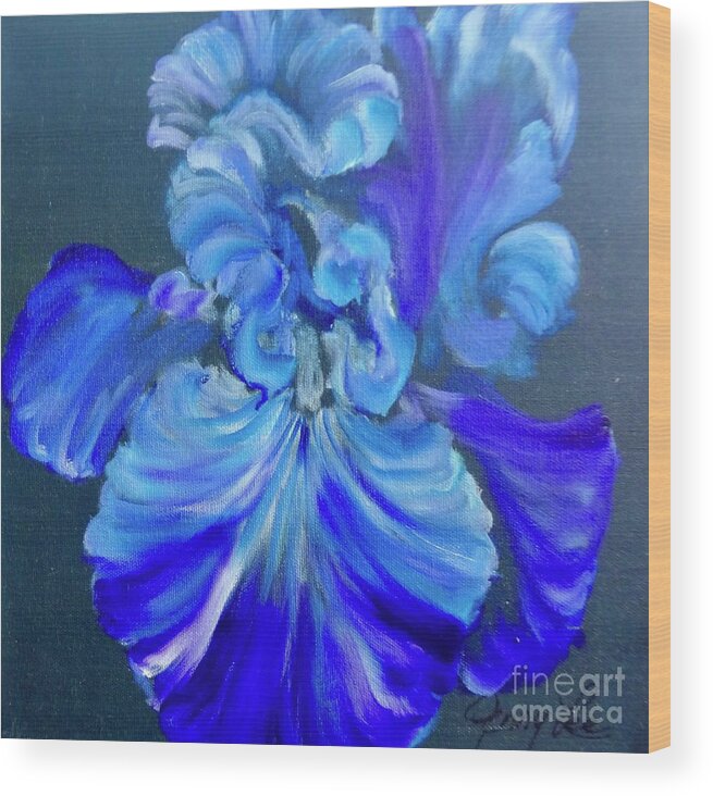 Floral Wood Print featuring the painting Blue/Lavender Iris by Jenny Lee