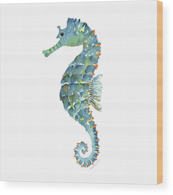 Beach House Wood Print featuring the painting Blue Seahorse by Amy Kirkpatrick