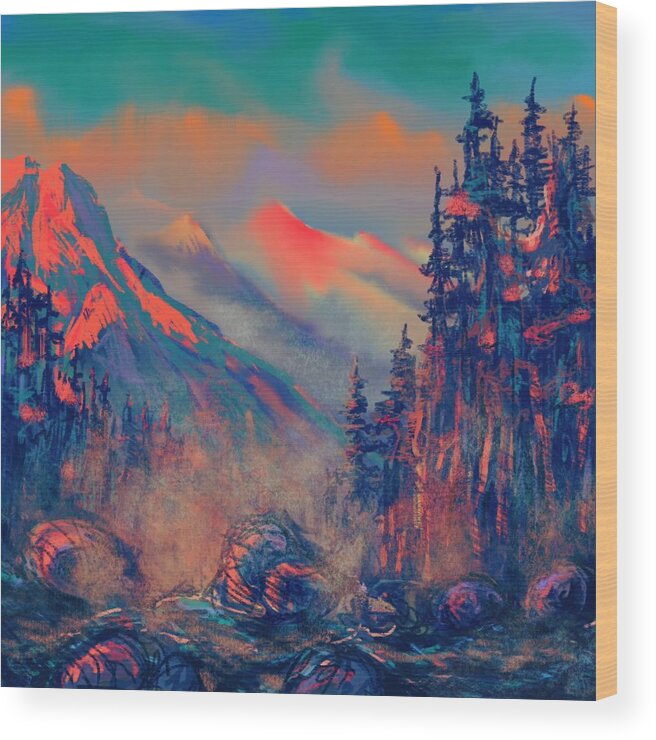 Mountains Wood Print featuring the painting Blue Silence by Vit Nasonov