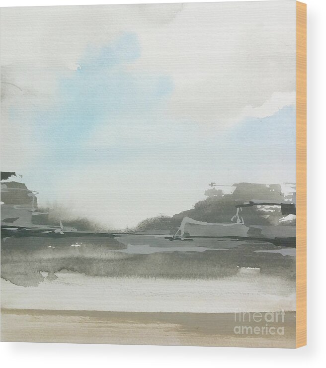 Original Watercolors Wood Print featuring the painting Blue Skies I by Chris Paschke