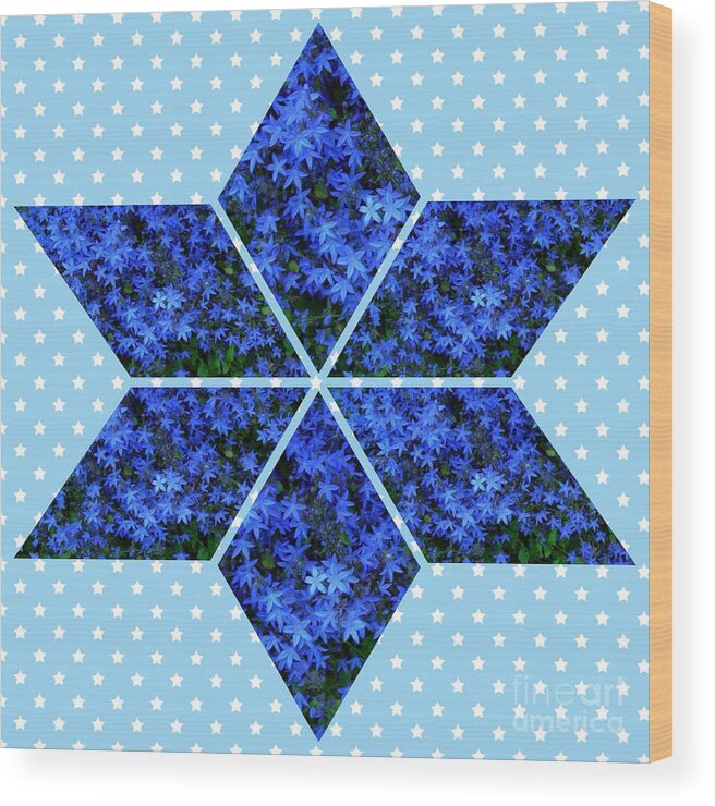 Blue Star Flowers Wood Print featuring the mixed media Blue Star Flowers Star by Joan-Violet Stretch
