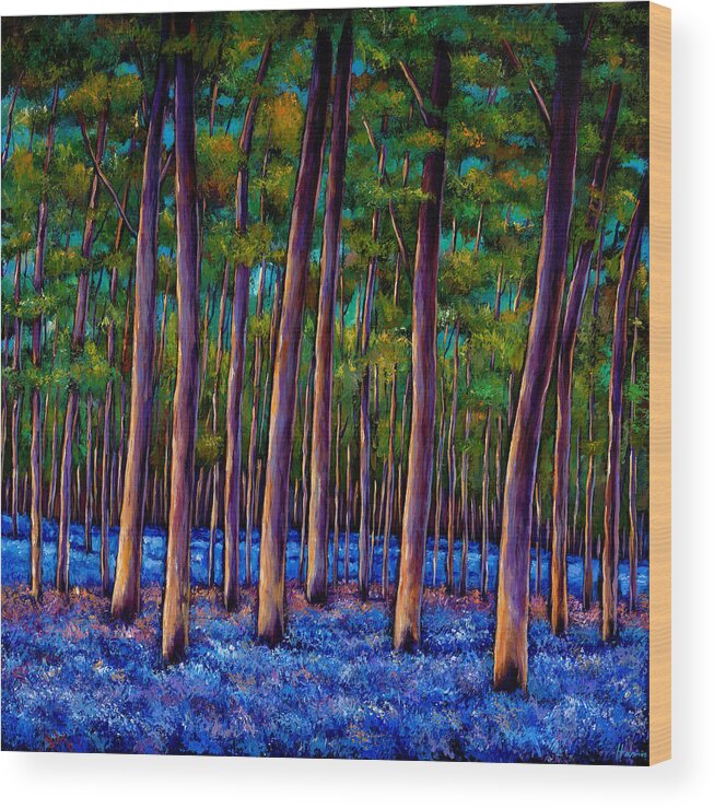 Landscape Wood Print featuring the painting Bluebell Wood by Johnathan Harris