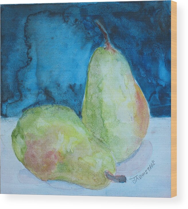 Pears Wood Print featuring the painting Blushing Pears by Jenny Armitage