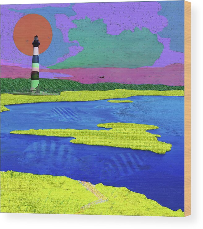 Lighthouse Wood Print featuring the digital art Bodie Island Shores by Rod Whyte