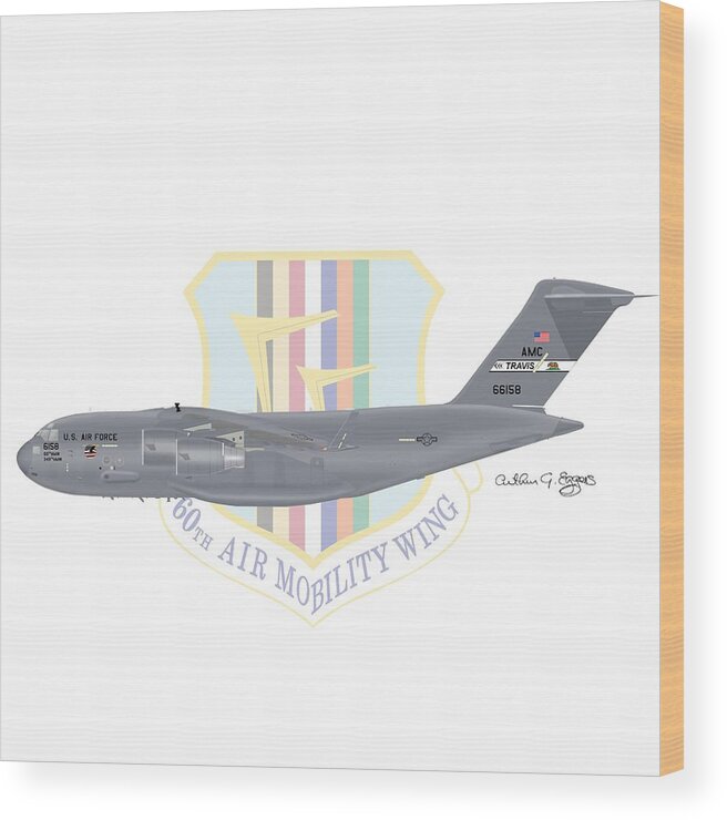 Boeing Wood Print featuring the digital art Boeing C-17 Globemaster III Travis AFB by Arthur Eggers