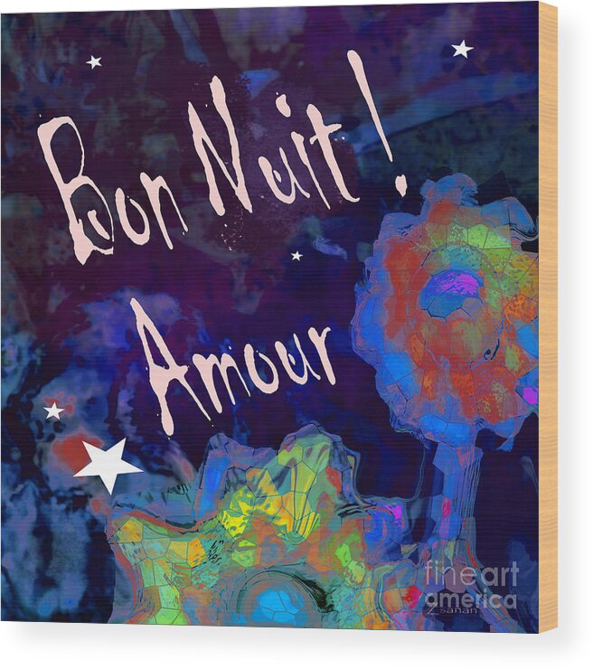 Square Wood Print featuring the mixed media Bon Nuit Amour by Zsanan Studio
