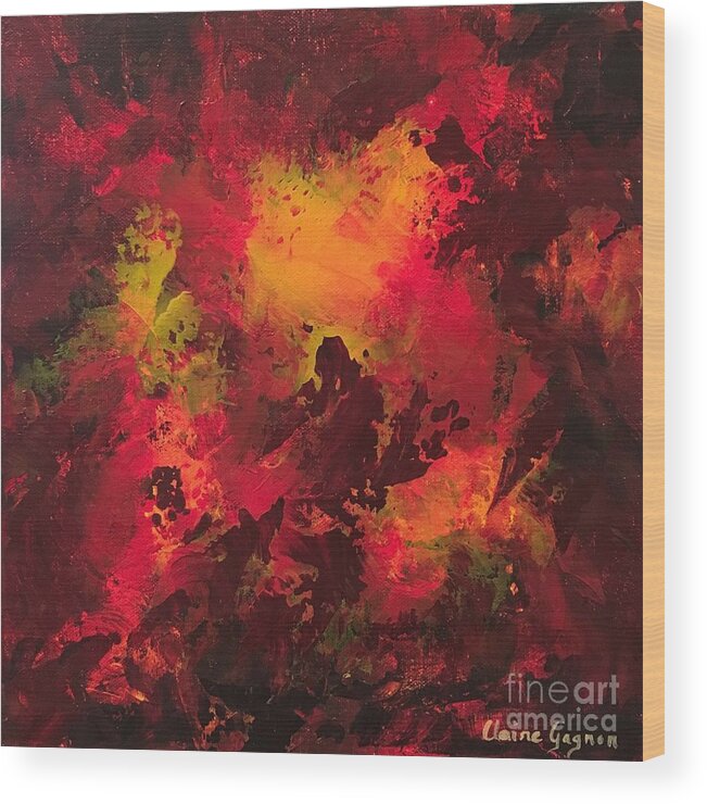 Abstract Wood Print featuring the painting Bonfire by Claire Gagnon