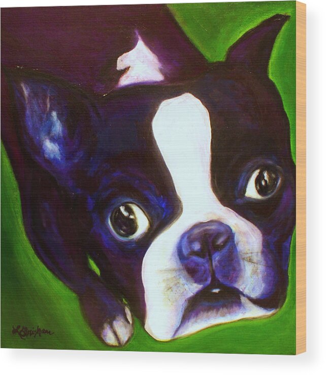 Dogs Wood Print featuring the painting Boston Terrier - Elwood by Laura Grisham