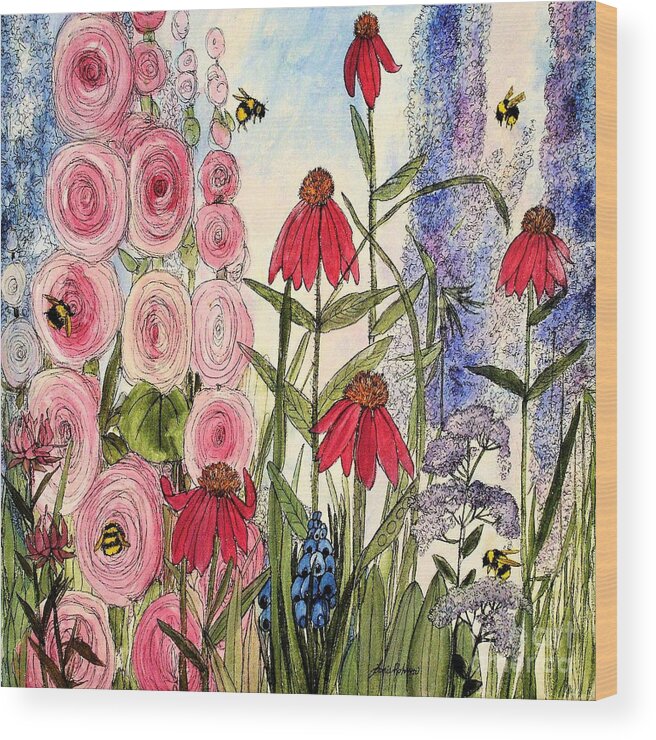 Flowers Wood Print featuring the painting Botanical Wildflowers by Laurie Rohner