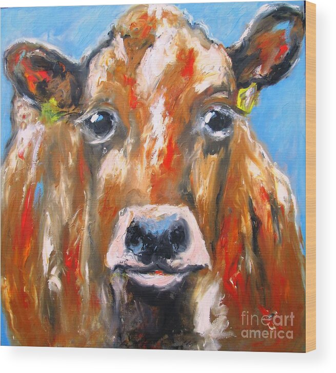 Cow Wood Print featuring the painting Bovine Cow Available As A Largewall Art Print On Stretched Canvas by Mary Cahalan Lee - aka PIXI