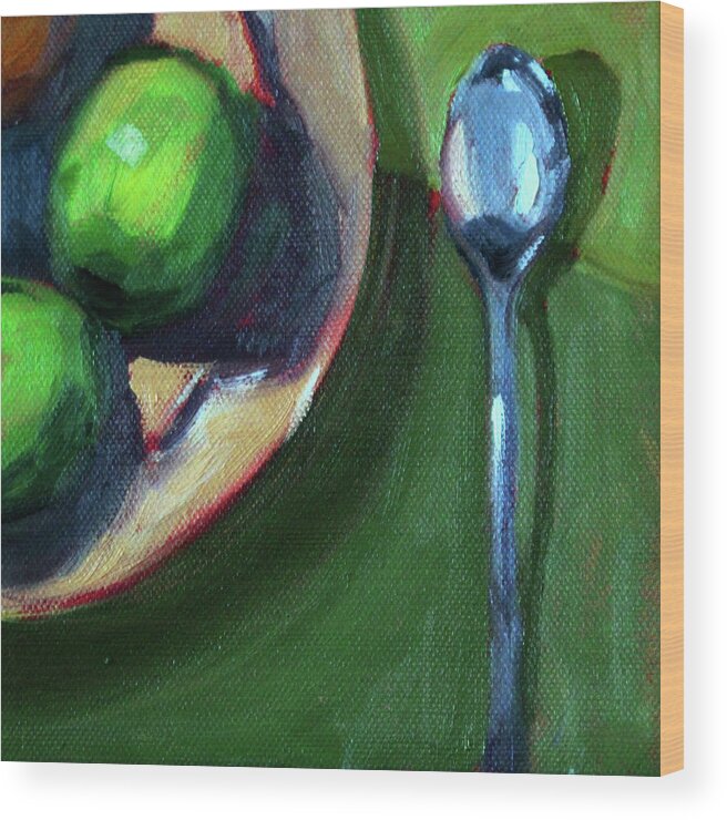 Green Still Life Painting Wood Print featuring the painting Breakfast Still Life by Nancy Merkle