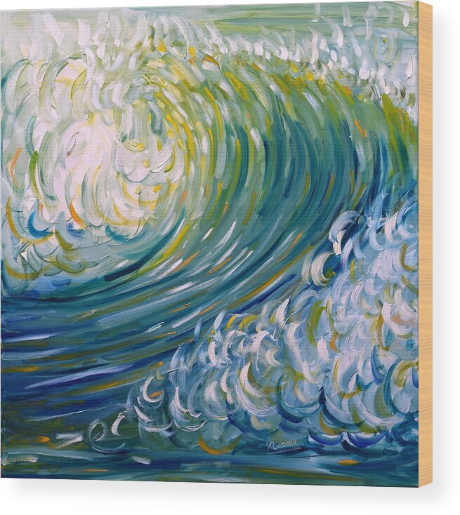 Wave Wood Print featuring the painting Breaking Wave by Pete Caswell