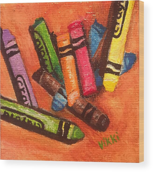 Miniature Wood Print featuring the painting Broken Crayons by Vikki Angel