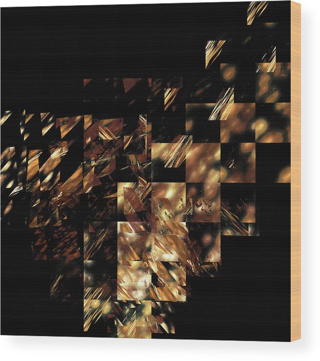 Abstract Wood Print featuring the digital art Bronze on Black Square by Menega Sabidussi