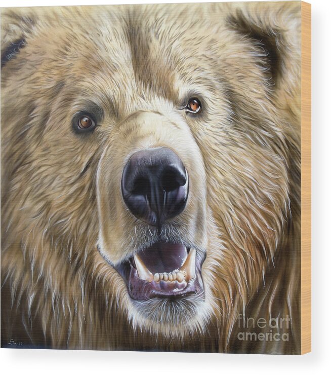 Bear Wood Print featuring the painting Brown Bear by Sandi Baker