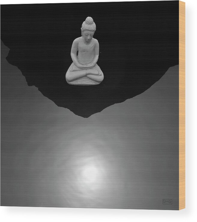 Abstract Wood Print featuring the photograph Buddha V BW by David Gordon