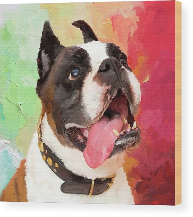 Bulldog Wood Print featuring the painting Bulldog by Portraits By NC