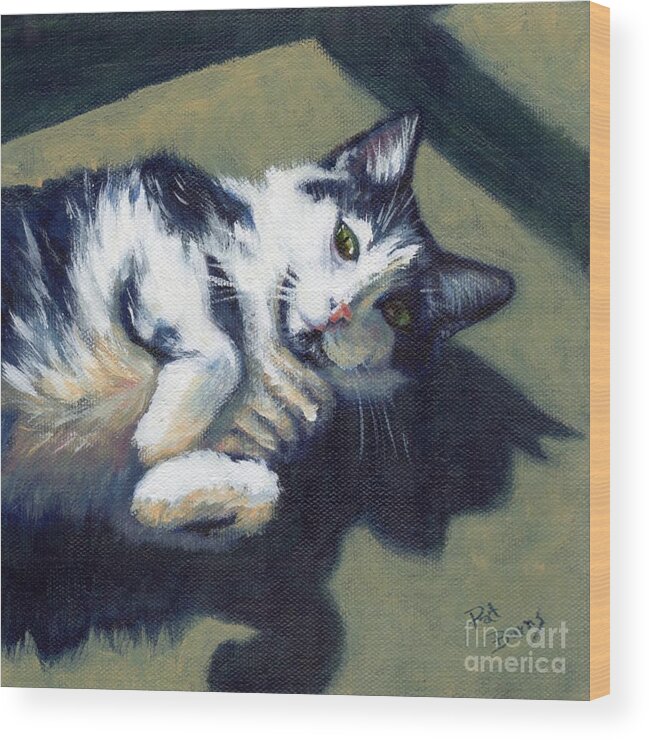 Cat Wood Print featuring the painting Bunny Pose by Pat Burns
