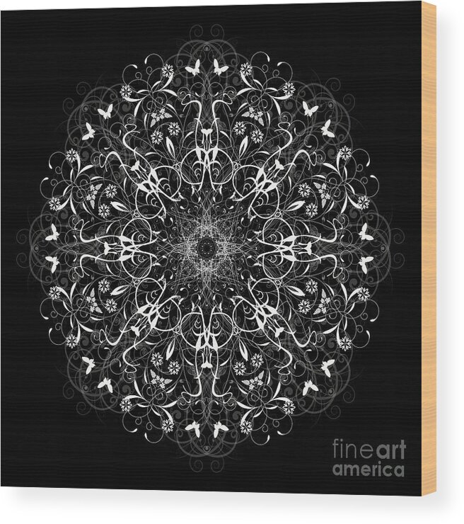 Mandala Wood Print featuring the digital art Butterflies and Grapes Inverted by Jon Munson II