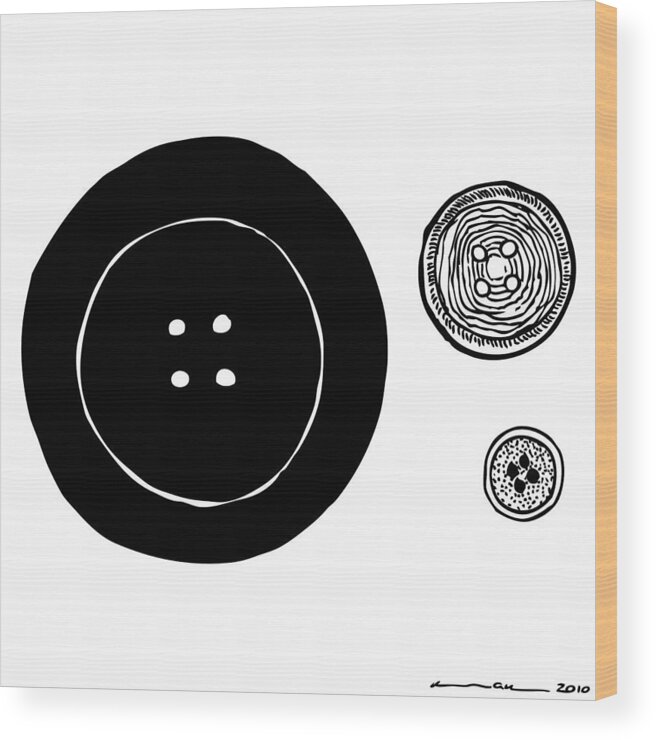Drawing Wood Print featuring the drawing Buttons by Karl Addison