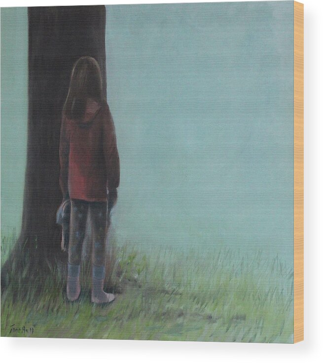 Girl Wood Print featuring the painting By the Tree by Tone Aanderaa