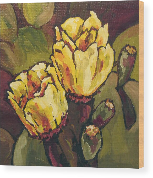 Cactus Wood Print featuring the painting Cactus Blooms by Sandy Tracey