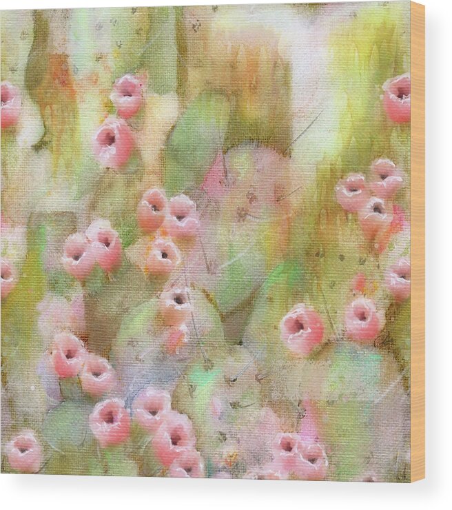 Cactus Wood Print featuring the mixed media Cactus Rose by Sand And Chi